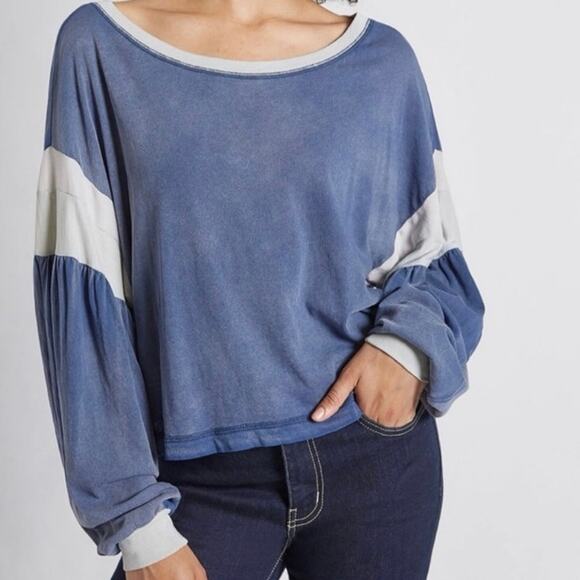 Current/Elliott The Two Step Colorblocked Top Washed Blue SZ 4 XL NWT - Picture 11 of 11